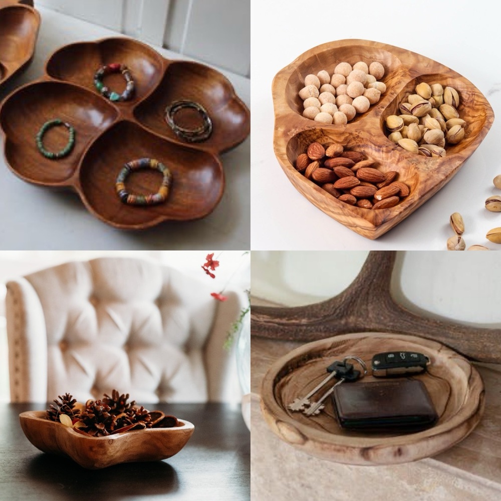 Vintage Wooden Swivel Serving Dish Divided Plate Carved Lazy Susan Mid-Century - Picture 15 of 15